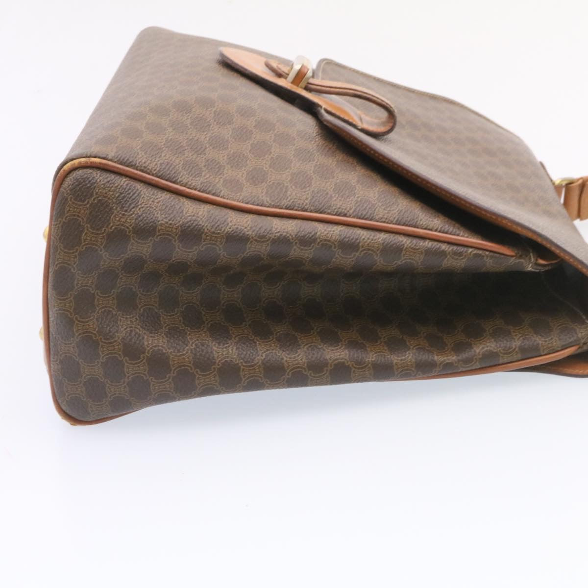 Luxury CELINE Macadam Canvas Hand Bag PVC Leather Brown ar5452