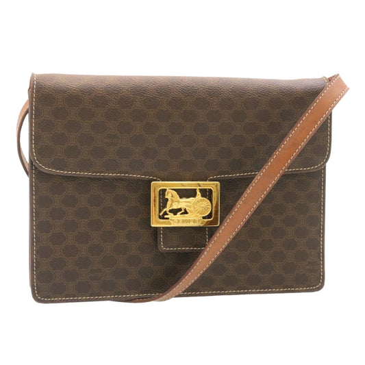 Luxury CELINE Horse Carriage Macadam Canvas Shoulder Bag Brown ar6197