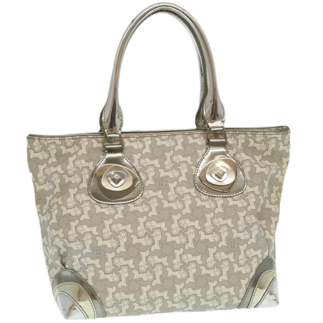 Luxury CELINE Horse Carriage Hand Bag PVC Leather Gray ar6608