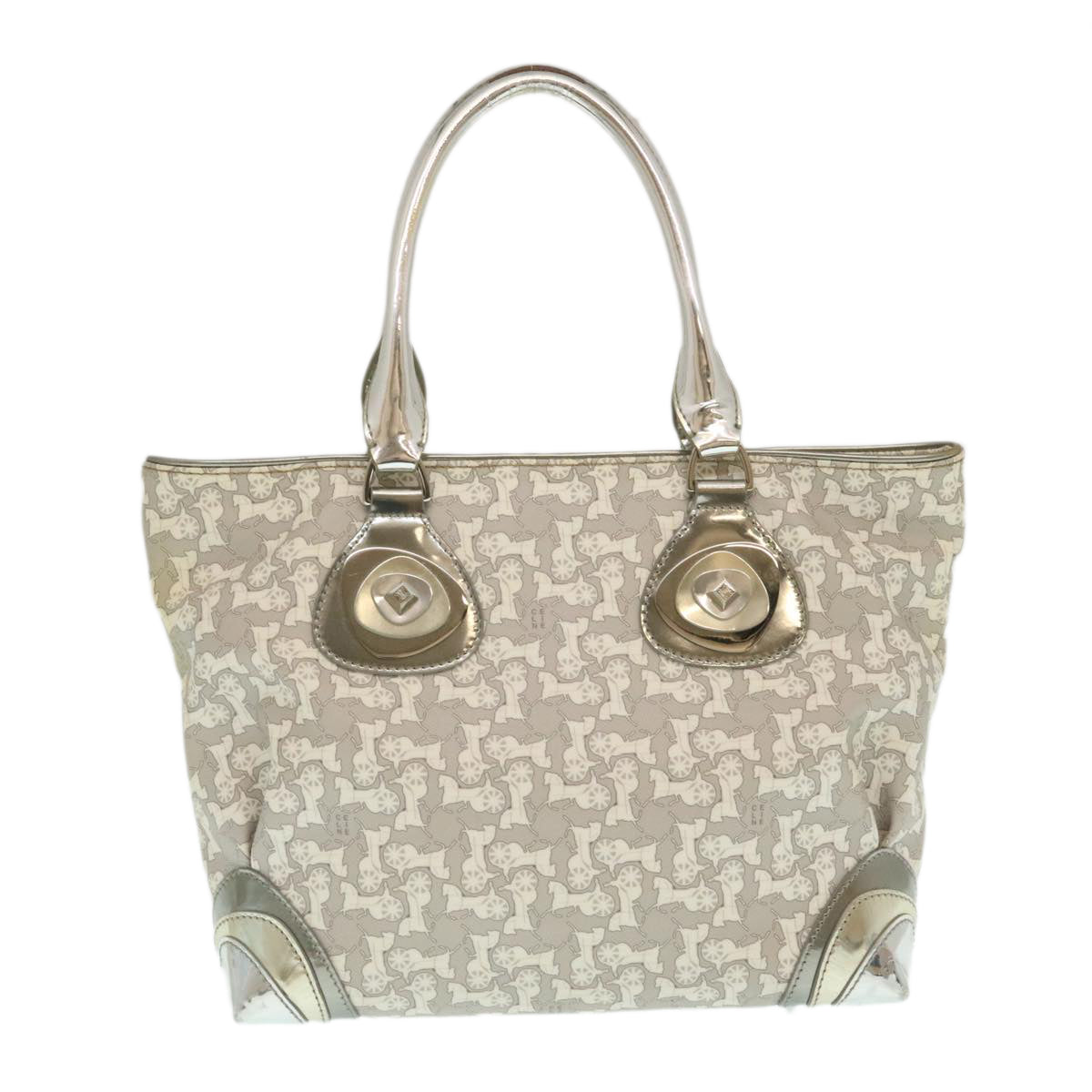 Luxury CELINE Horse Carriage Hand Bag PVC Leather Gray ar6608