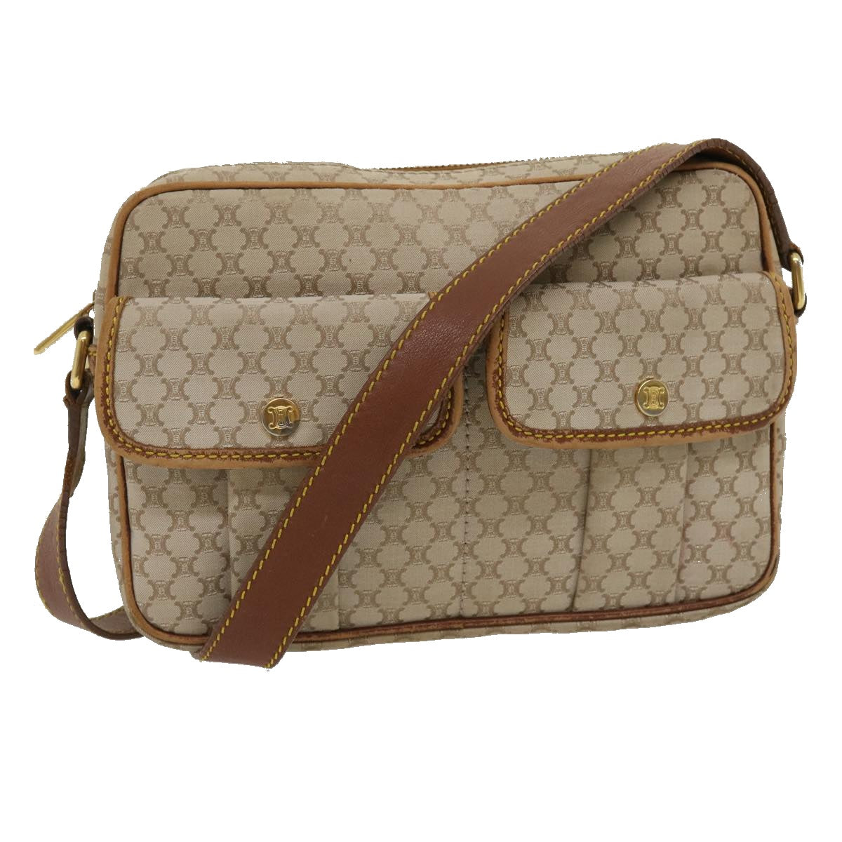 Luxury CELINE Macadam Canvas Shoulder Bag Beige Brown ar7069