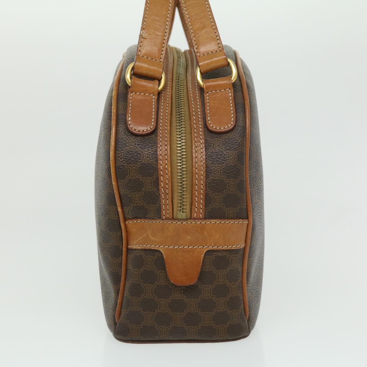 Luxury CELINE Macadam Canvas Hand Bag PVC Leather Brown ar7121