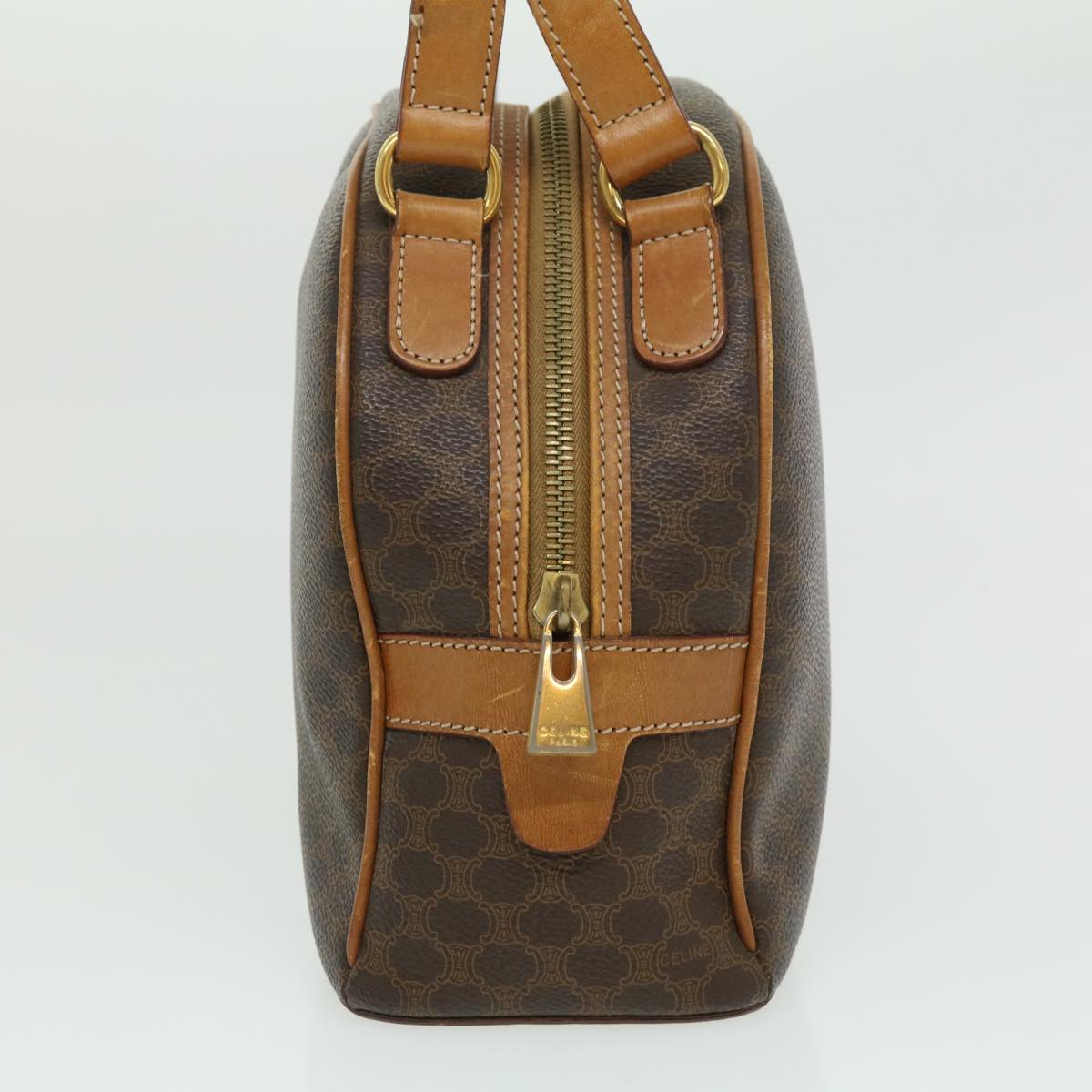 Luxury CELINE Macadam Canvas Hand Bag PVC Leather Brown ar7121