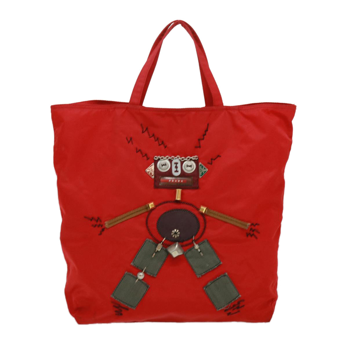 Prada robot Hand Bag Nylon Red