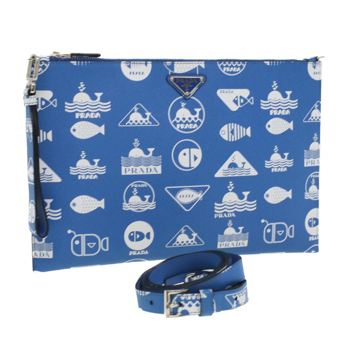 Prada Shoulder Bag Safiano Leather Light Blue
