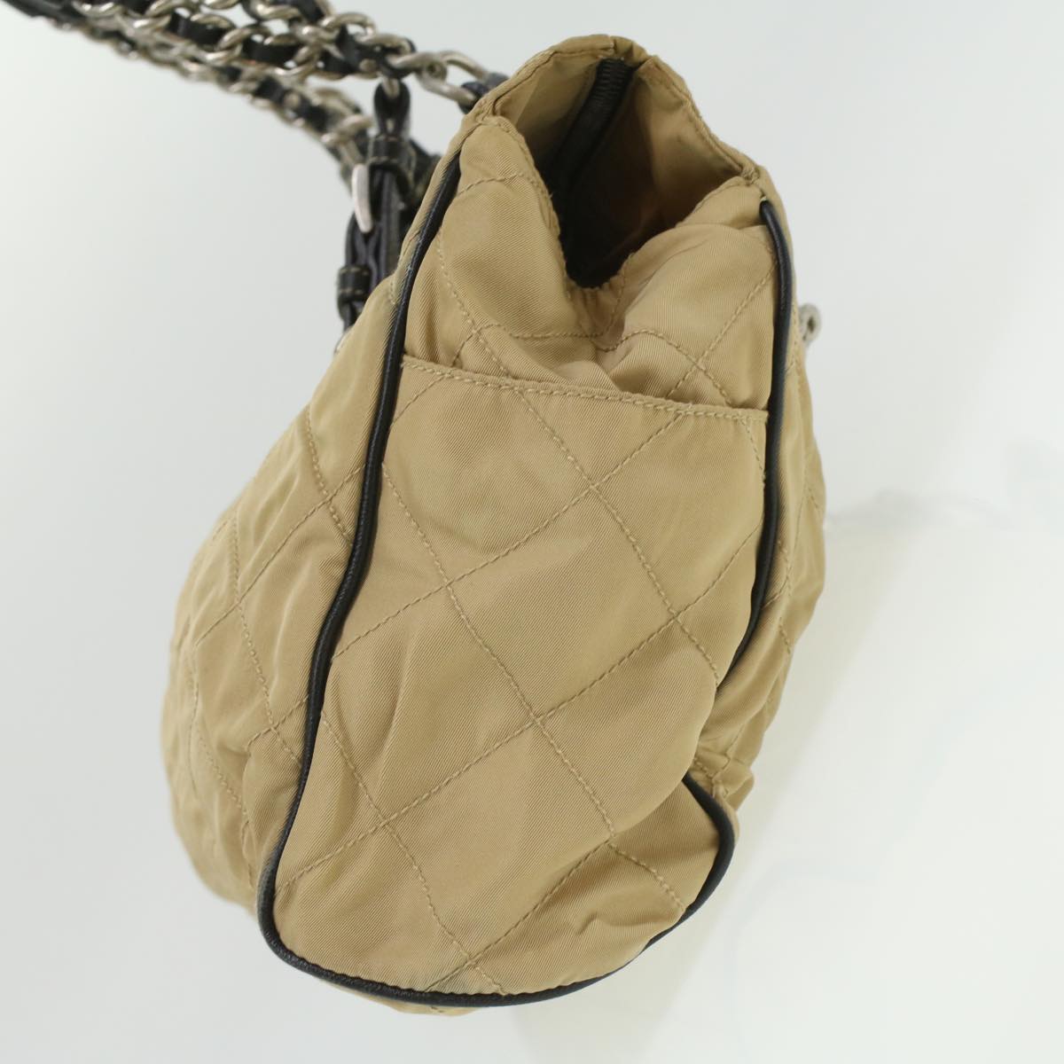 Prada Quilted Chain Shoulder Bag Nylon Beige