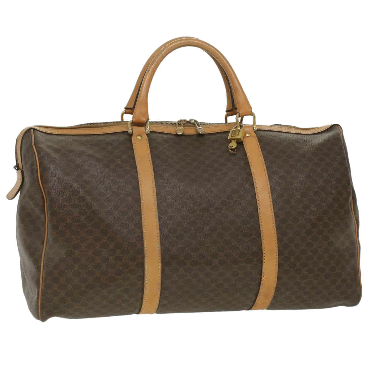 Luxury CELINE Macadam Canvas Boston Bag PVC Leather Brown ar8915