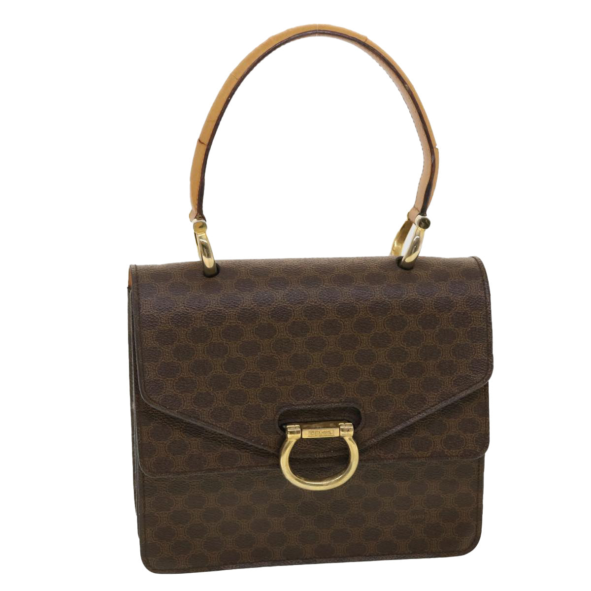 Luxury CELINE Macadam Canvas Hand Bag PVC Leather Brown ar9218