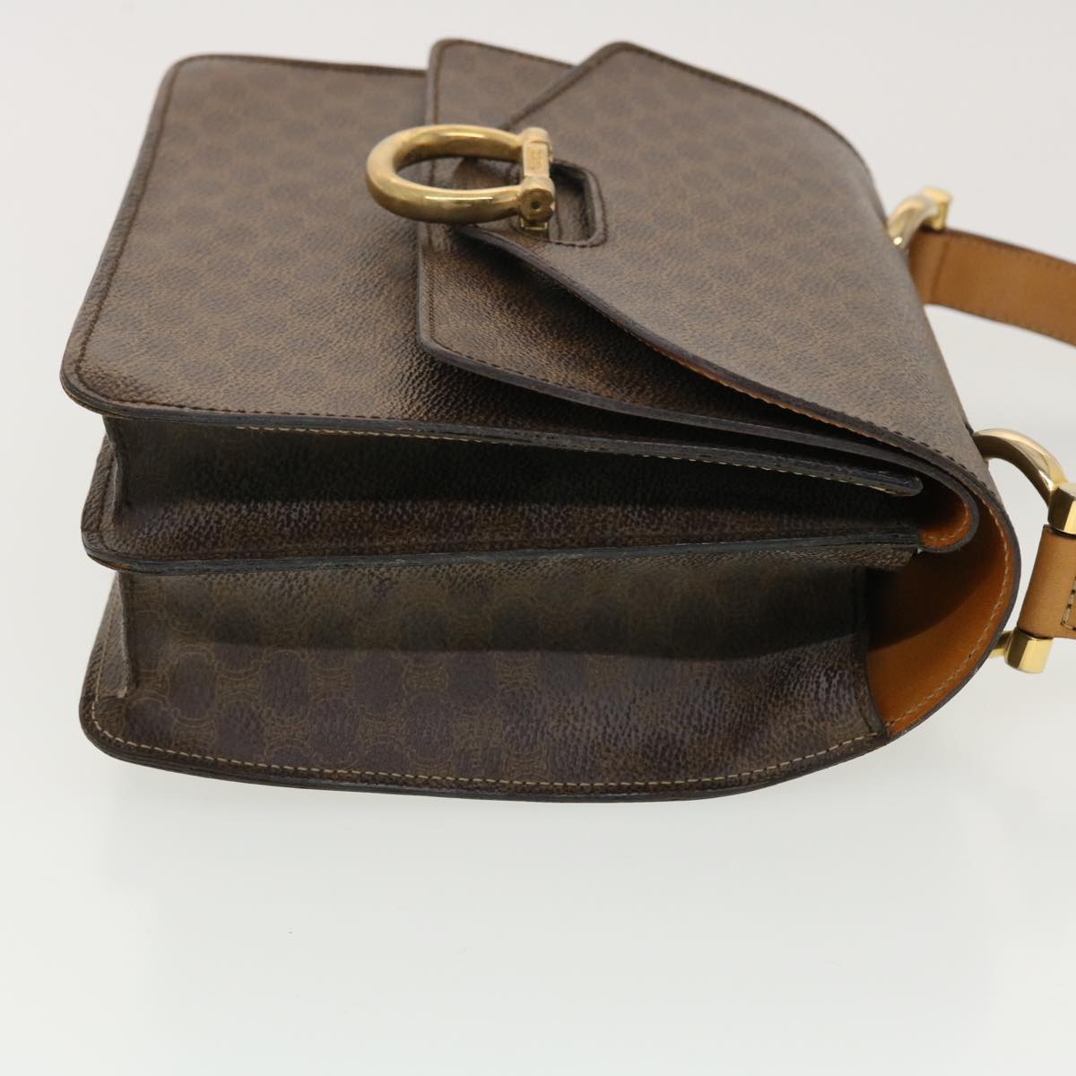 Luxury CELINE Macadam Canvas Hand Bag PVC Leather Brown ar9218