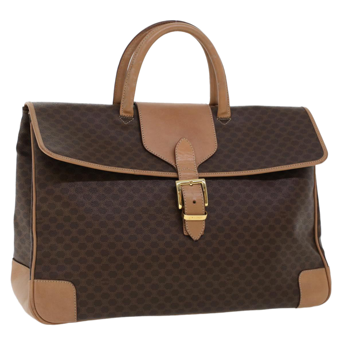 Luxury CELINE Macadam Canvas Boston Bag PVC Leather Brown ar9577