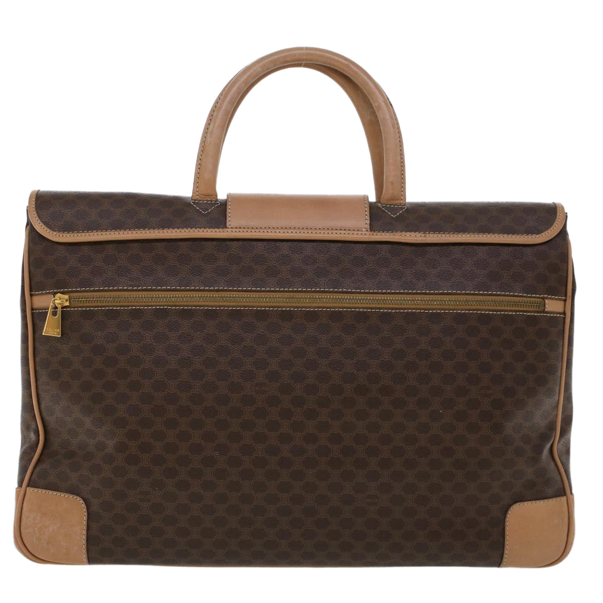 Luxury CELINE Macadam Canvas Boston Bag PVC Leather Brown ar9577
