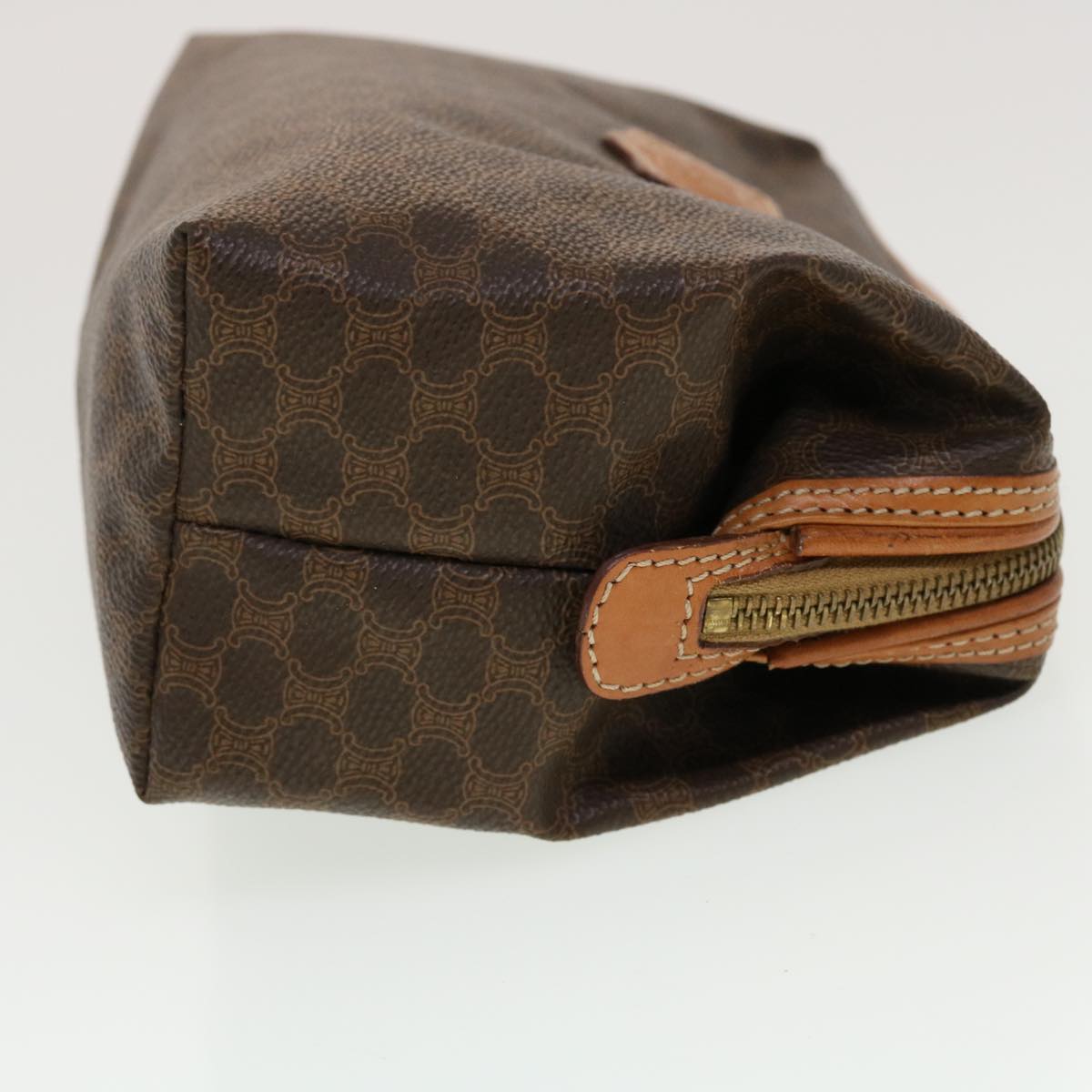 Luxury CELINE Macadam Canvas Pouch PVC Leather Brown ar9598