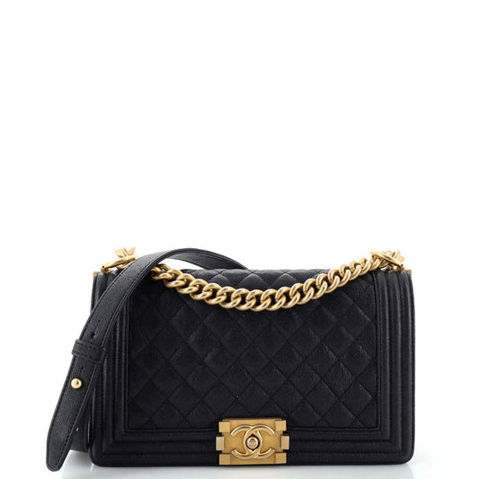Chanel Boy Flap Bag Quilted Caviar Old