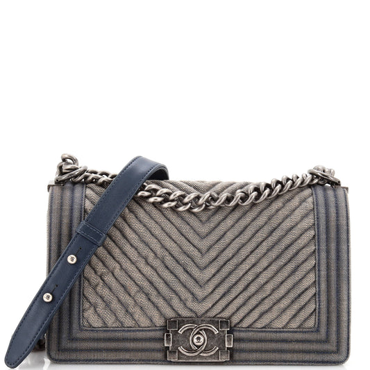 Chanel Boy Flap Bag Chevron Denim Old