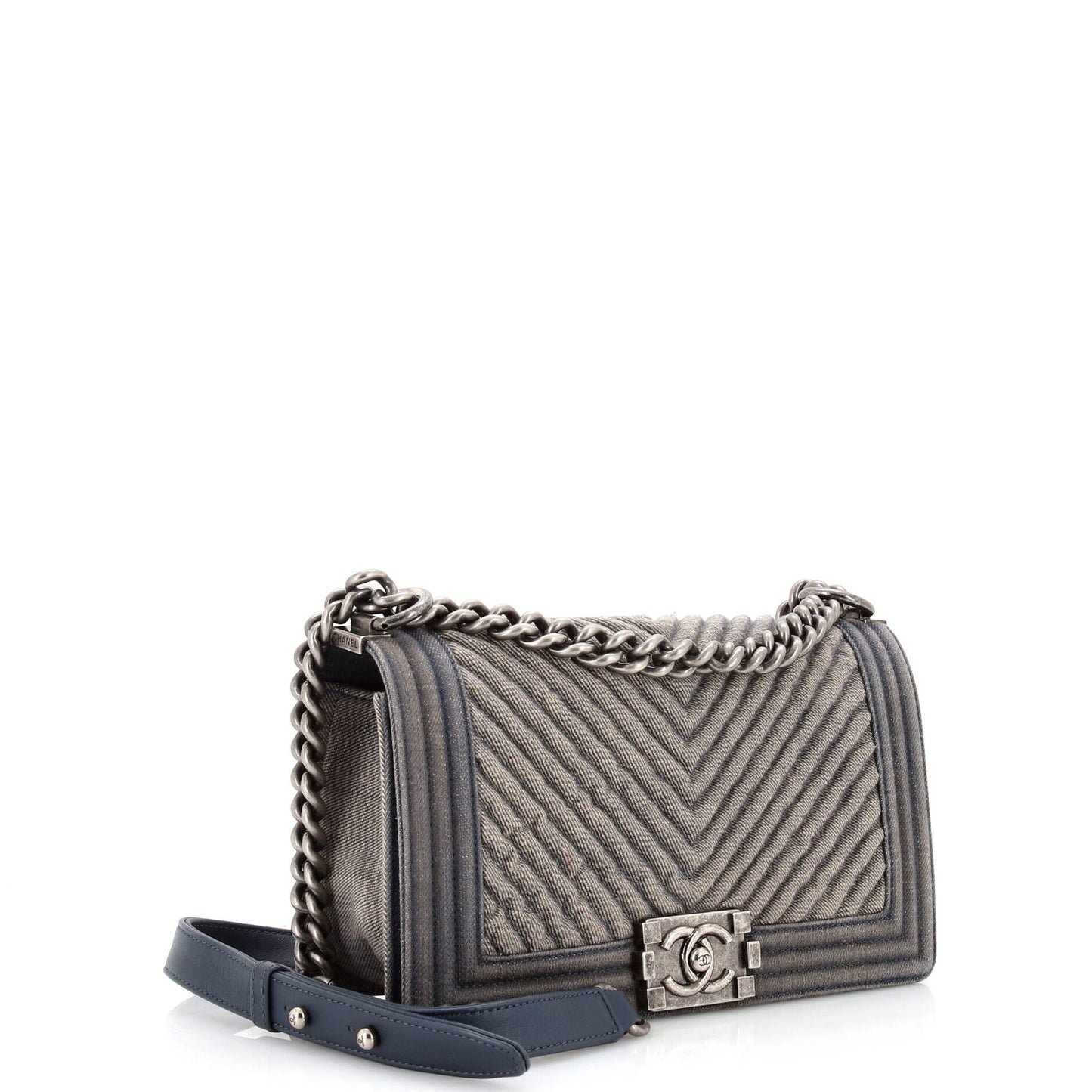 Chanel Boy Flap Bag Chevron Denim Old