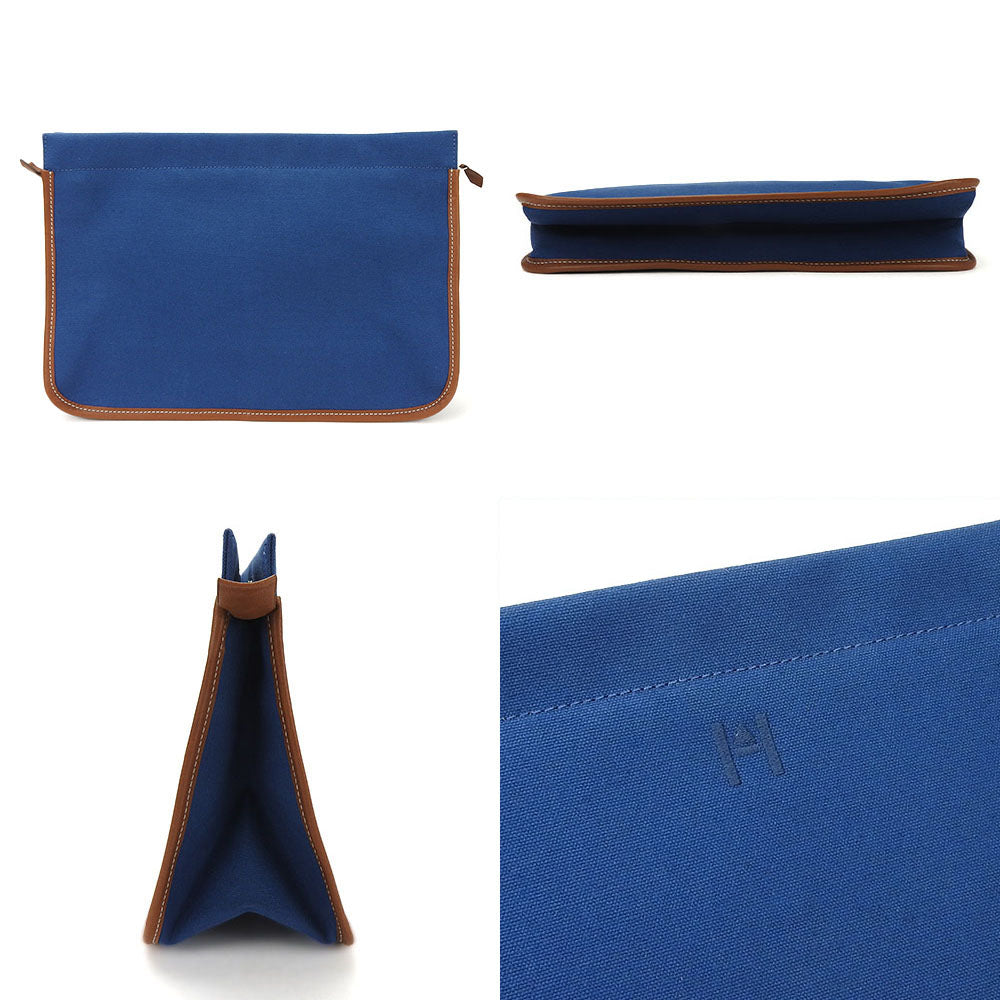 HERMES Clutch bag Canvas, Leather blue Women(Unisex)