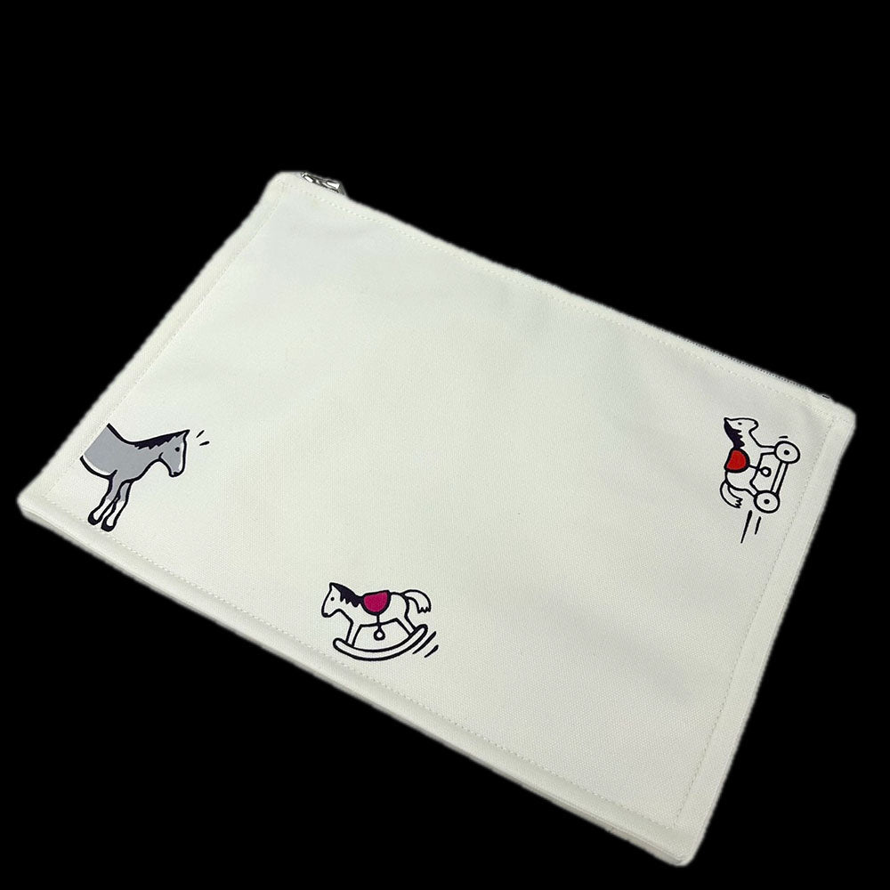 HERMES Pouch cotton white Truth Flat GM Women