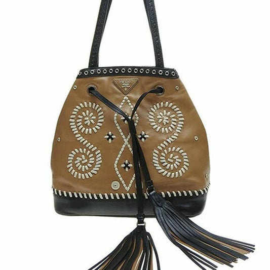 PRADA Tote Bag B5061E leather caramel