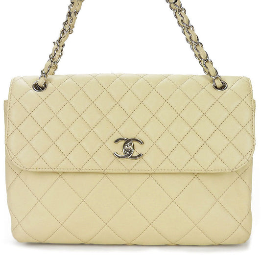 CHANEL Shoulder Bag Calfskin beige Matrasse large