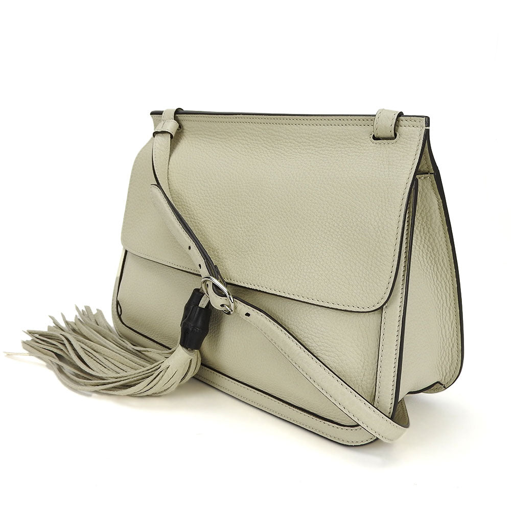 GUCCI Shoulder Bag 370826 leather white Bamboo daily