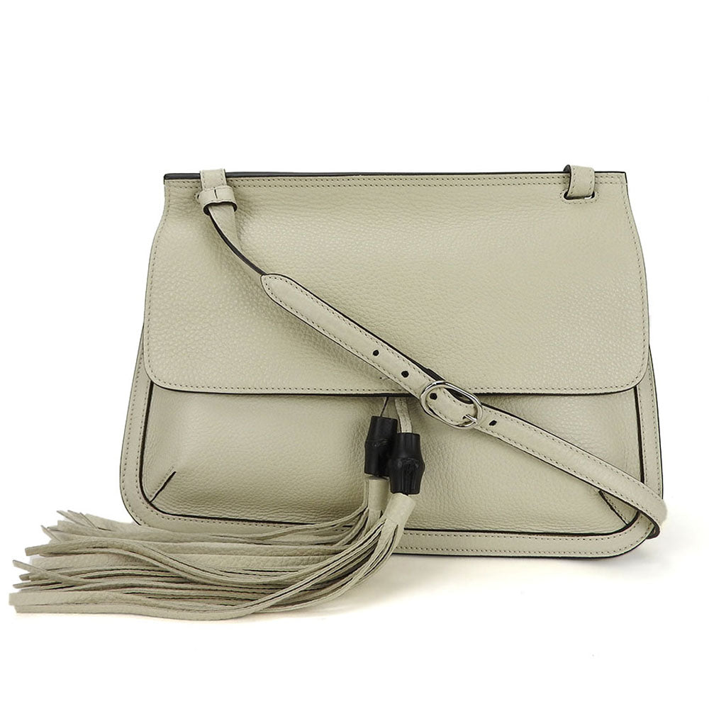 GUCCI Shoulder Bag 370826 leather white Bamboo daily
