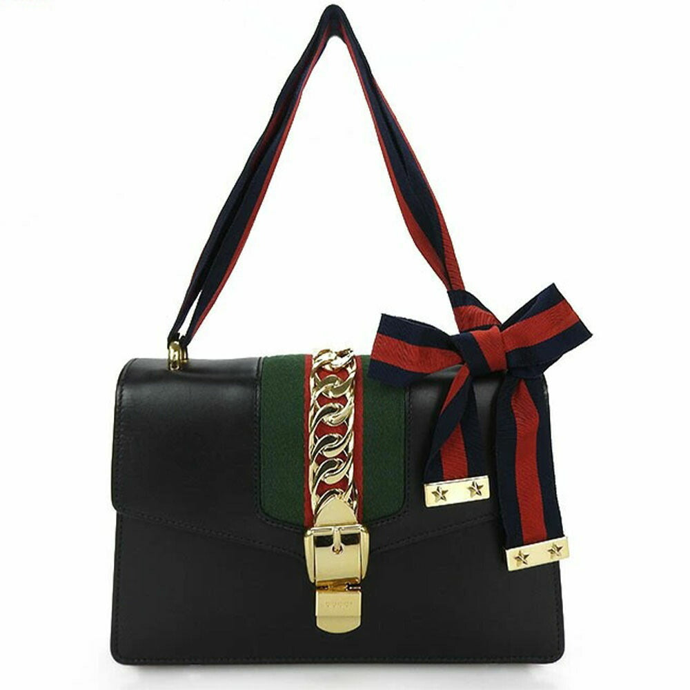GUCCI Shoulder Bag 421882 leather black Web line Silvi Small Women