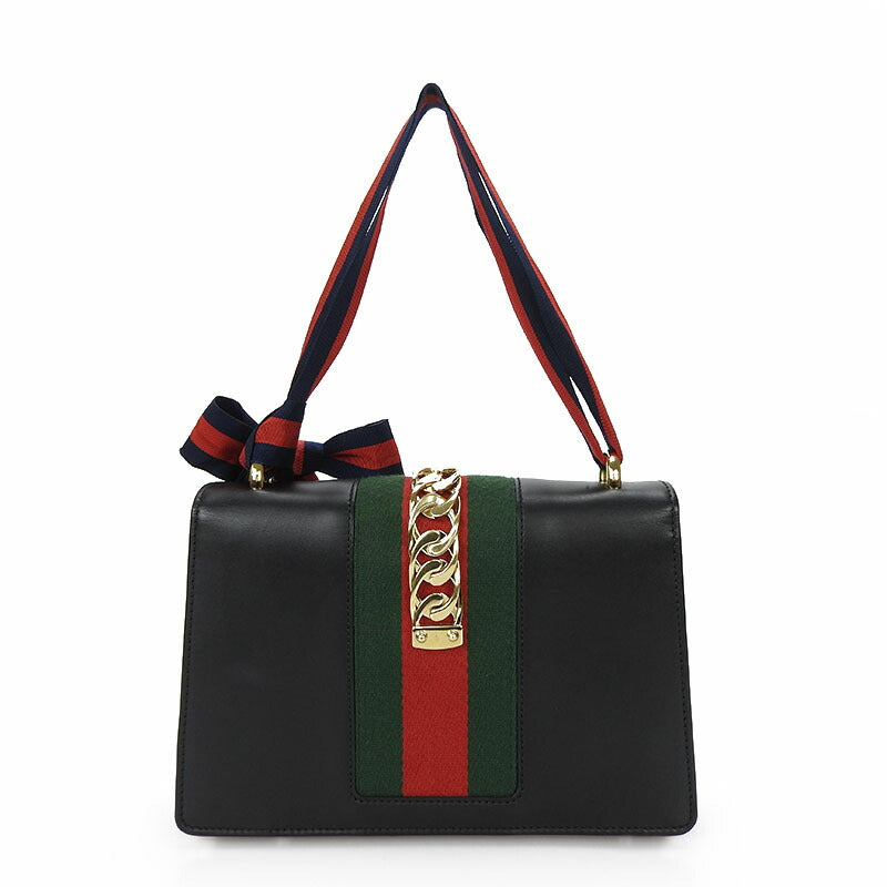 GUCCI Shoulder Bag 421882 leather black Web line Silvi Small Women