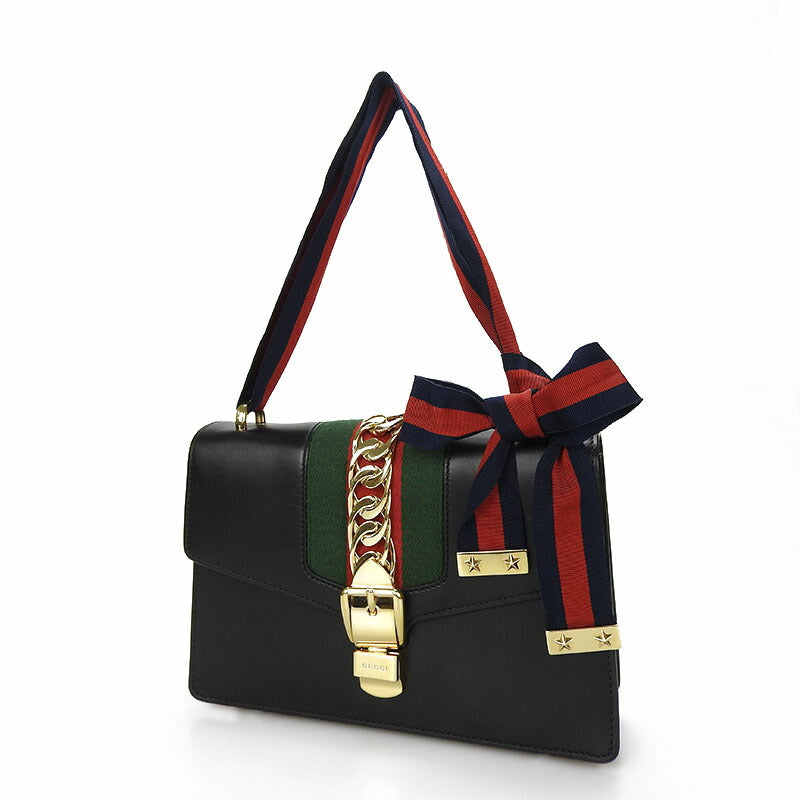 GUCCI Shoulder Bag 421882 leather black Web line Silvi Small Women