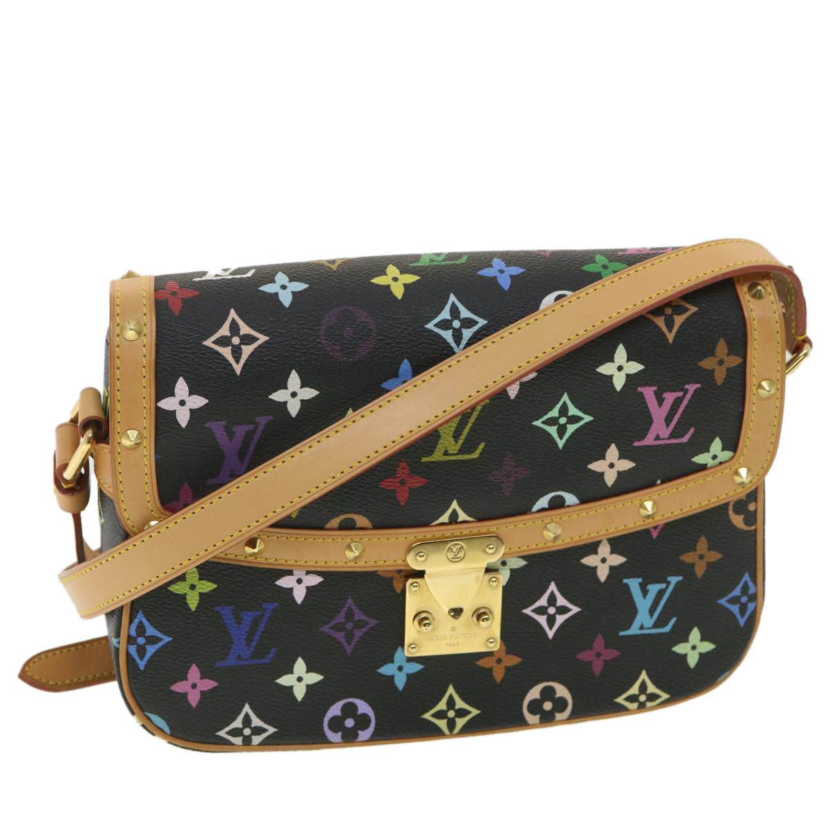 LOUIS VUITTON Monogram Multicolor Sologne Shoulder Bag Black M92639 Auth B067A