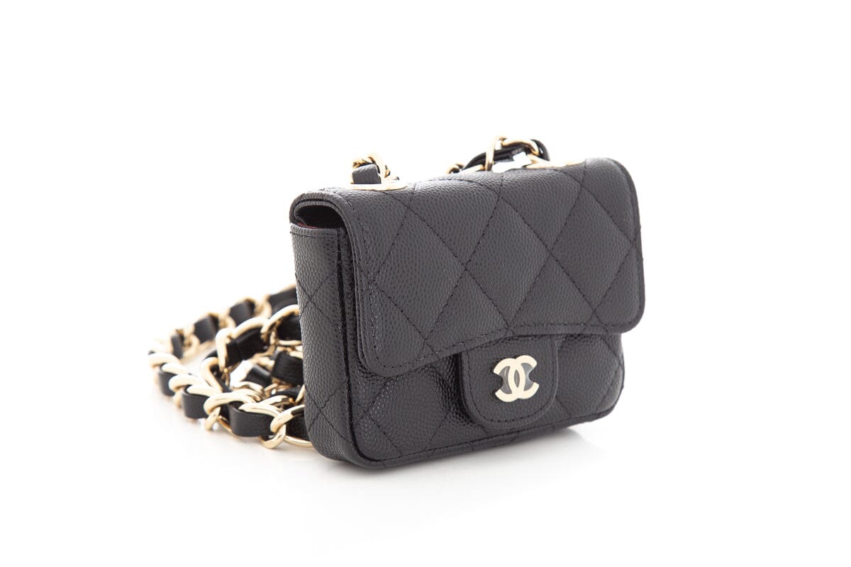 Chanel Black Flap Chain Caviar Quilted Waist Bag
