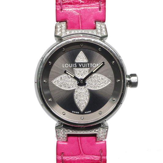 Louis Vuitton Forer Q121F Gr Diamond SS Leather Quartz Forer Q121F