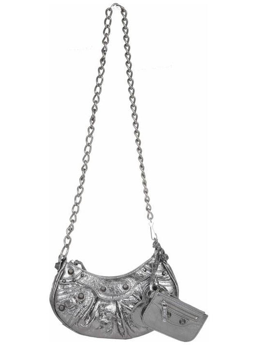 Luxury Balenciaga Trending 2026 WoMen's Le Cagole XS Chain Metal Shoulder Bag Silver