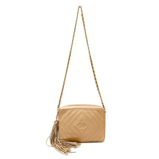 Chanel Beige Quilted Leather Camera Bag