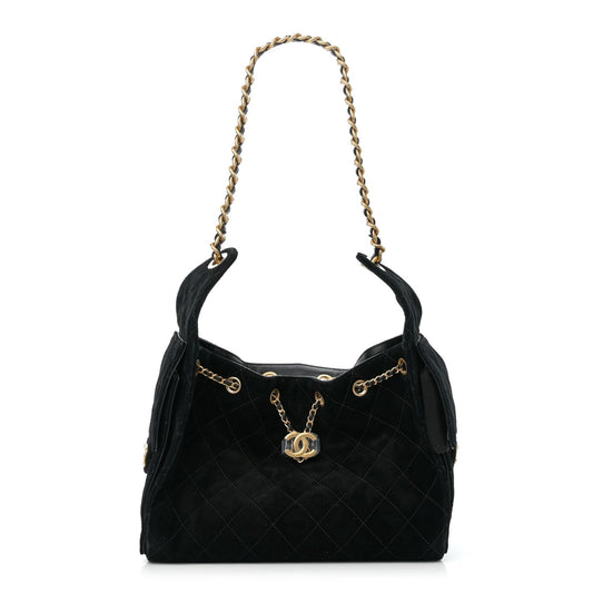 Suede Quilted Small Chanel 25 Handbag Black