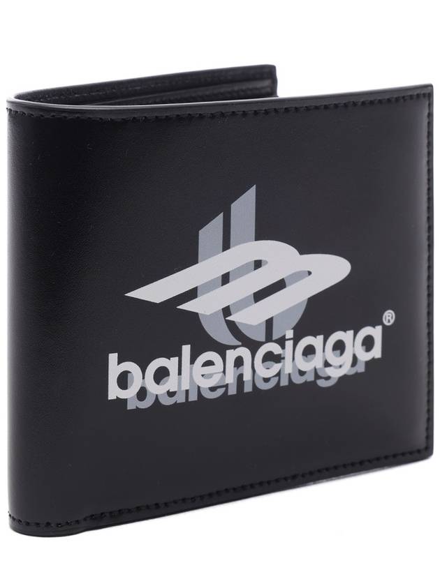 Luxury Balenciaga Trending 2026 Logo Print Leather Half Wallet Black