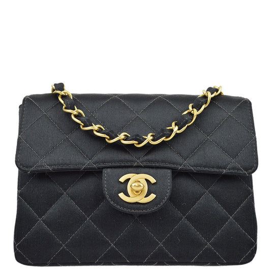 Chanel Black Satin Mini Classic Square Flap Shoulder Bag 17