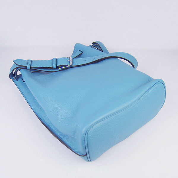 Luxury Hermes Nappa Leather Shoulder Bag light blue Silver