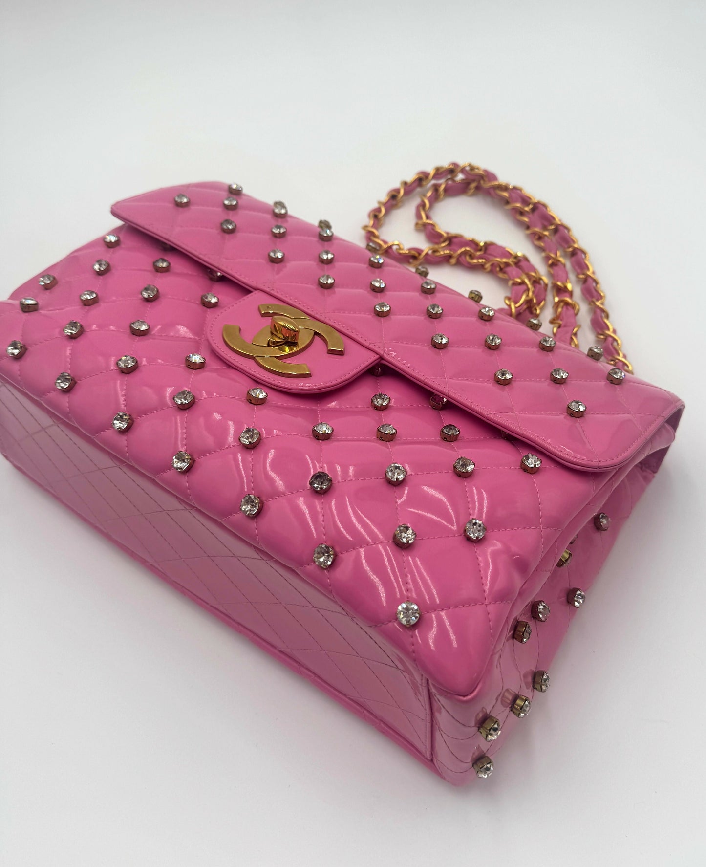 Chanel 1995 Barbie Pink Maxi Rhinestone Flap Bag