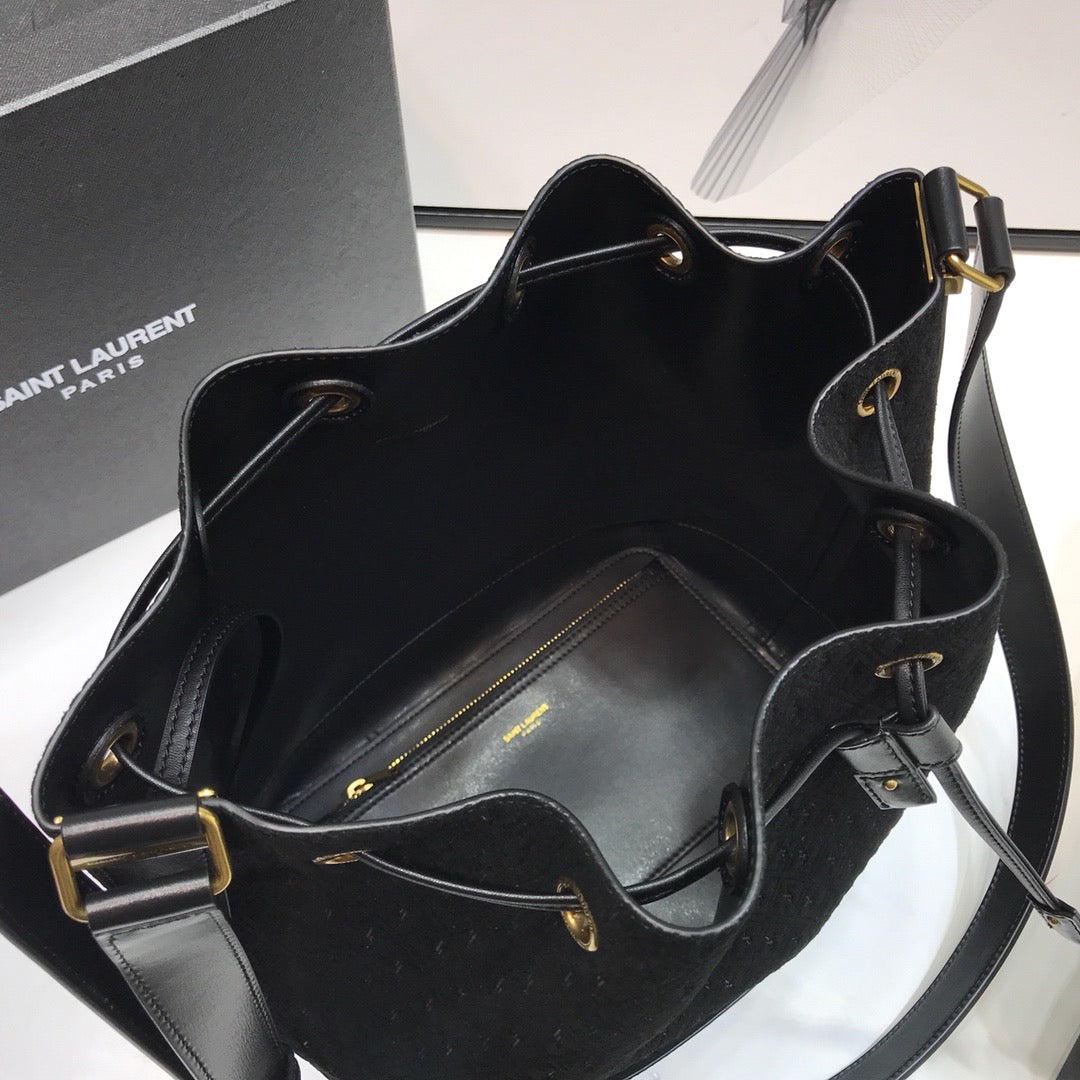 Yves Saint Laurent All-Over Monogram Bucket Bag Black