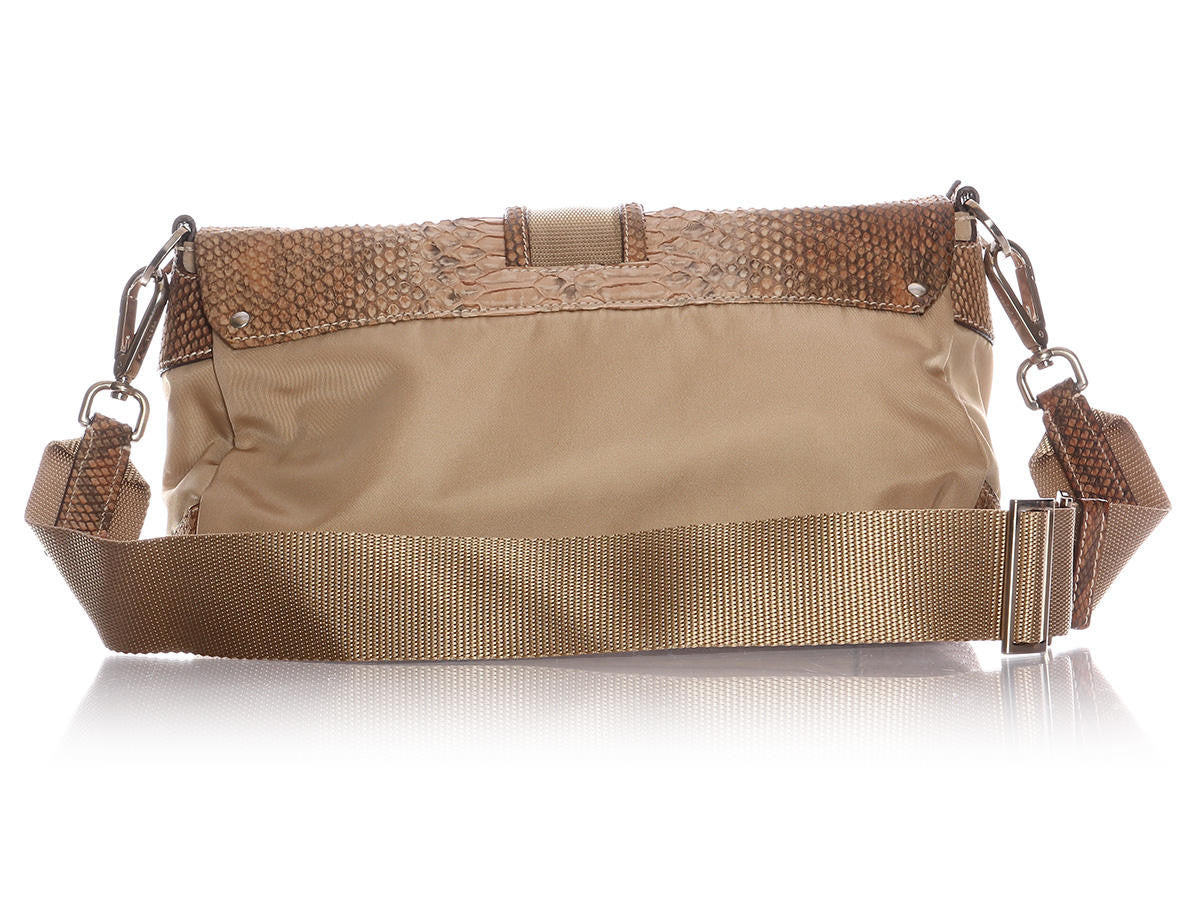 Prada Small Nylon and Snake Shoulder Bag