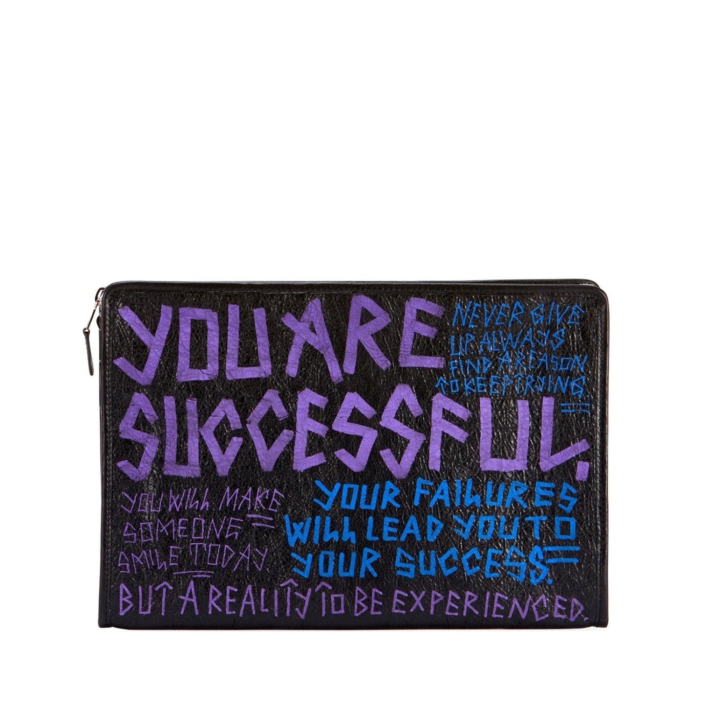 Balenciaga Bazar Graffiti Purple Blue Black Arena Leather Pouch 443658