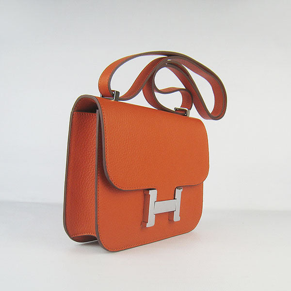 Luxury Hermes Constance Cowskin Leather Bag orange silver