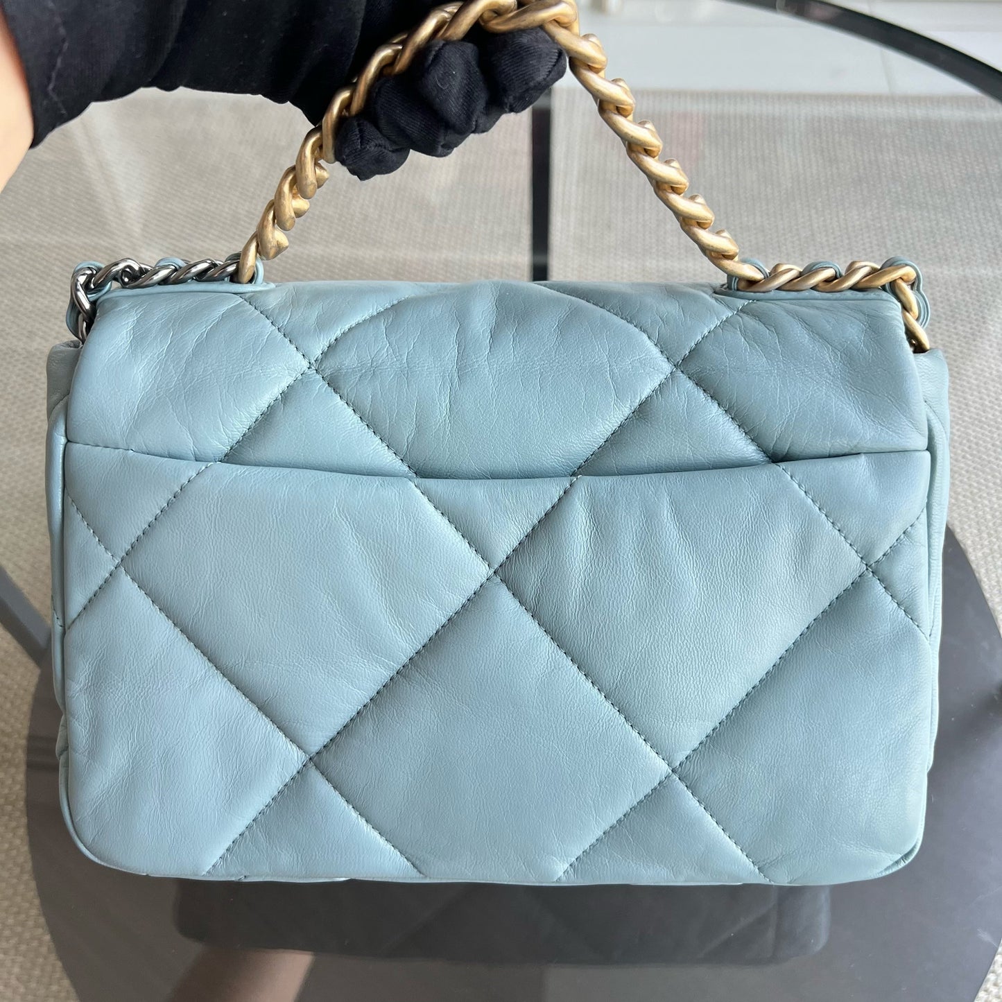 Chanel C19 Small 19 Bag Quilted Goatskin Light Blue Two Tone Hardware Series 30