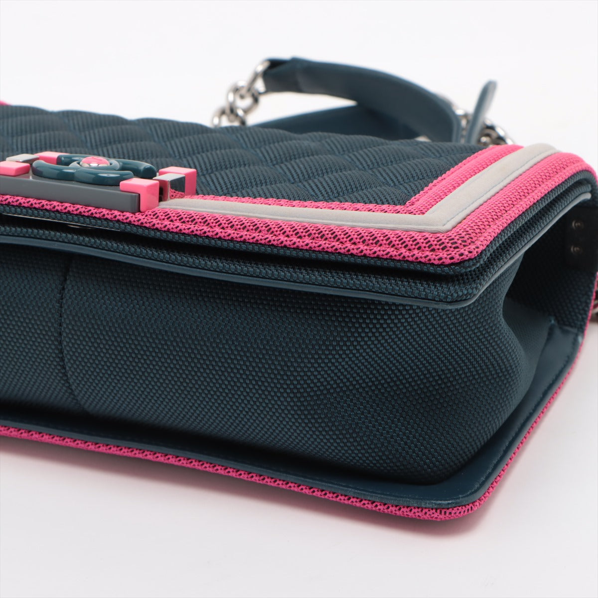 Chanel Boy Chain Shoulder Bag in Nylon Navy Pink