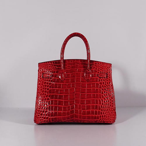 Luxury Hermes Birkin 30cm Crocodile Leather Bag With Strap Red Gold