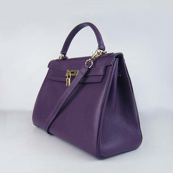 Luxury Hermes Kelly 32cm Togo Leather Handbag 6108 Purple Golde