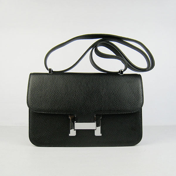 Luxury Hermes Calf Leather Message Bag Black Silver