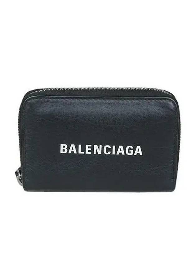 Luxury Balenciaga Trending 2026 505049 White Logo Black Leather Zipper Card Wallet