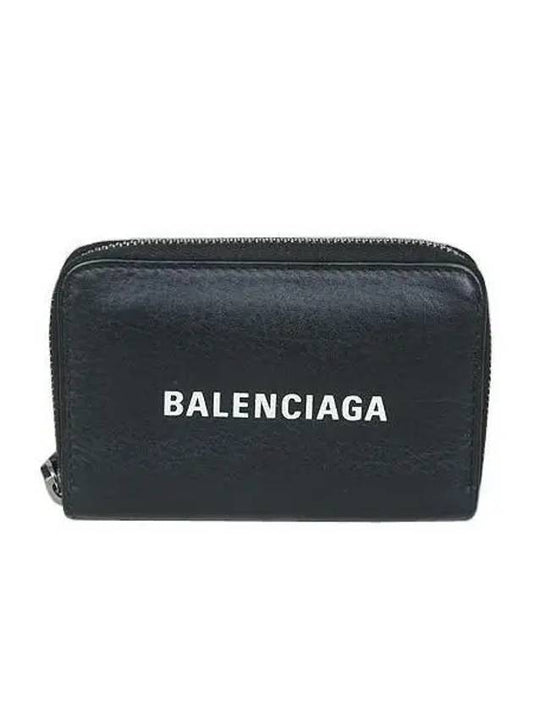 Luxury Balenciaga Trending 2026 505049 White Logo Black Leather Zipper Card Wallet