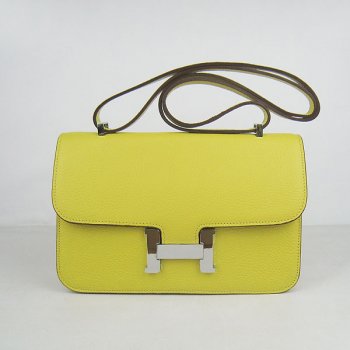 Luxury Hermes Calf Leather Handbag Lemon Yellow Silver